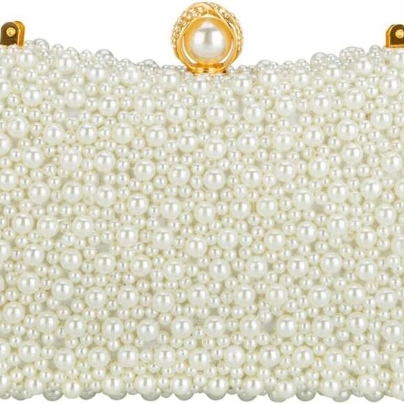 Beaded Evening Clutch Bag Women's Pearl Dressy Shoulder Crossbody Gift - Picture 2 of 7